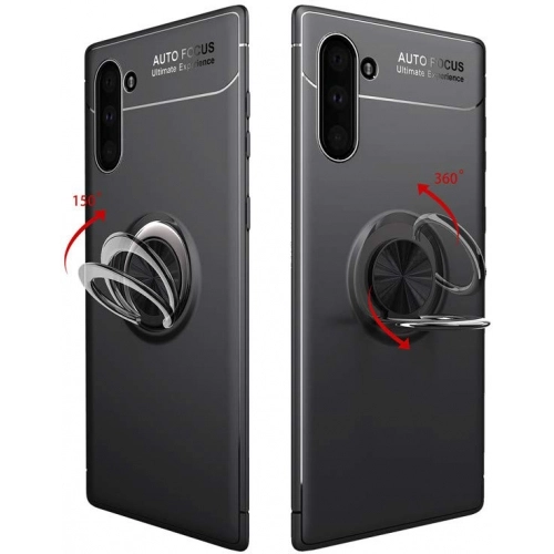 Samsung Galaxy Note 10 Kılıf Renkli Silikon Yüzüklü Standlı Auto Focus Ravel Kapak - Rose Gold