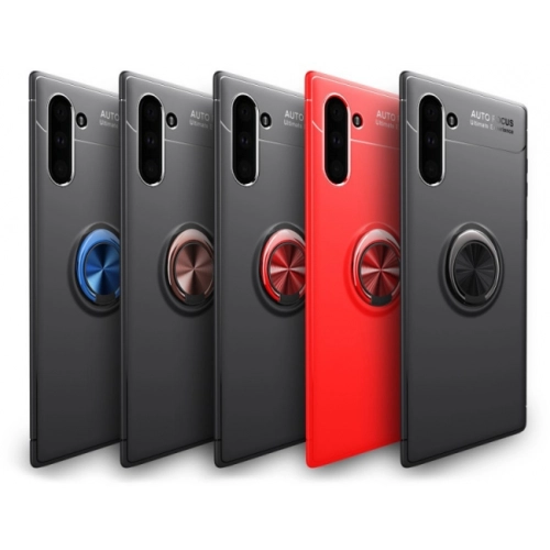 Samsung Galaxy Note 10 Kılıf Renkli Silikon Yüzüklü Standlı Auto Focus Ravel Kapak - Mavi - Siyah