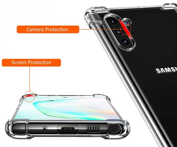 Samsung Galaxy Note 10 Kılıf Köşe Korumalı Airbag Şeffaf Silikon Anti-Shock
