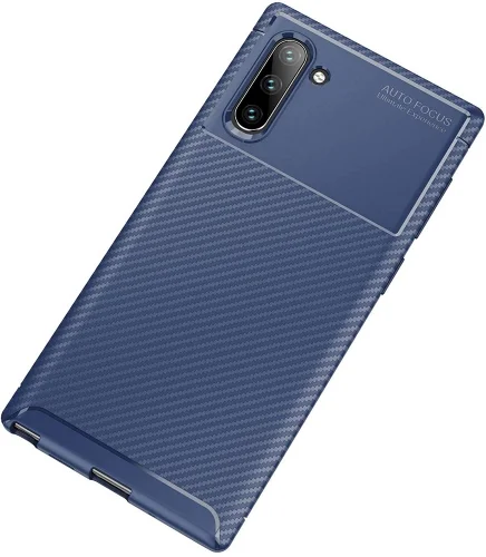 Samsung Galaxy Note 10 Kılıf Karbon Serisi Mat Fiber Silikon Negro Kapak - Lacivert