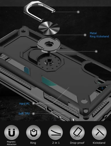 Samsung Galaxy Note 10 Kılıf Zırhlı Standlı Mıknatıslı Tank Kapak - Lacivert