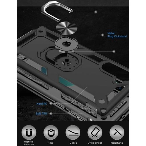 Samsung Galaxy Note 10 Kılıf Silikon Zırhlı Standlı Yüzüklü Mıknatıslı Tank Kapak - Siyah