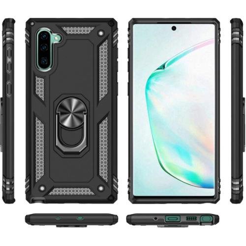 Samsung Galaxy Note 10 Kılıf Silikon Zırhlı Standlı Yüzüklü Mıknatıslı Tank Kapak - Siyah