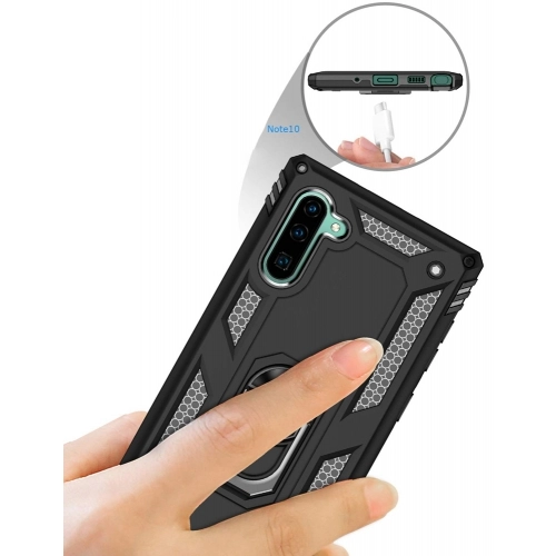 Samsung Galaxy Note 10 Kılıf Silikon Zırhlı Standlı Yüzüklü Mıknatıslı Tank Kapak - Siyah