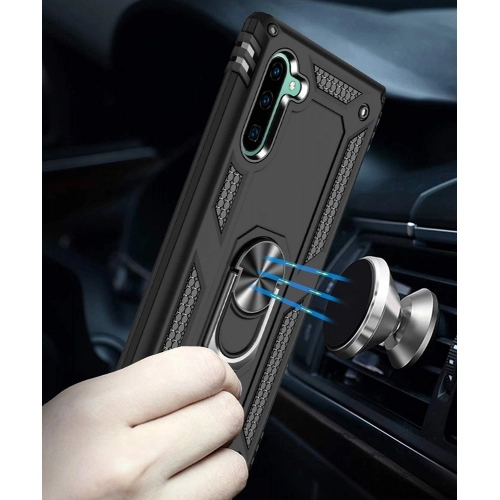 Samsung Galaxy Note 10 Kılıf Silikon Zırhlı Standlı Yüzüklü Mıknatıslı Tank Kapak - Siyah