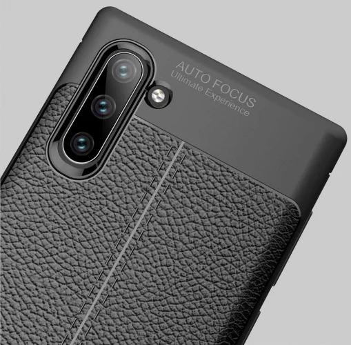 Samsung Galaxy Note 10 Kılıf Deri Görünümlü Parmak İzi Bırakmaz Niss Silikon - Siyah