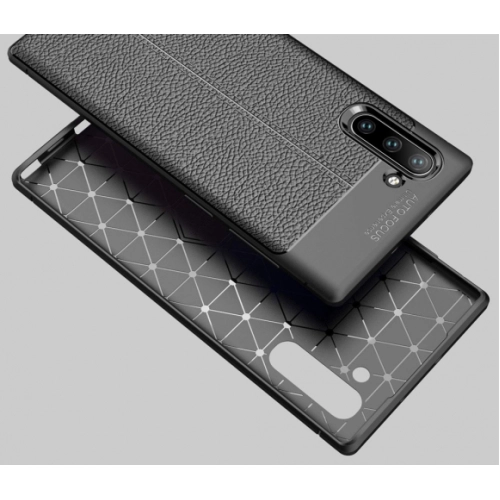 Samsung Galaxy Note 10 Kılıf Deri Görünümlü Lüks Parmak İzi Bırakmaz Niss Silikon Kapak - Lacivert