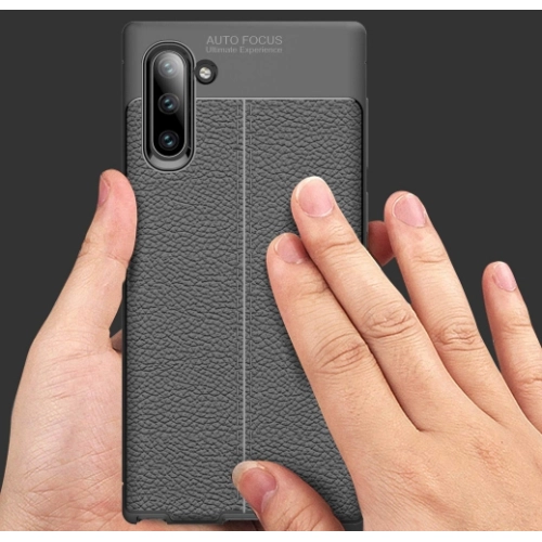 Samsung Galaxy Note 10 Kılıf Deri Görünümlü Lüks Parmak İzi Bırakmaz Niss Silikon Kapak - Siyah