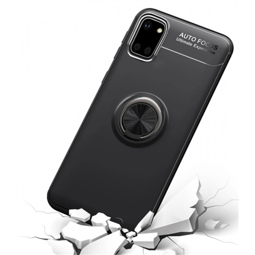 Samsung Galaxy Note 10 Lite Kılıf Renkli Silikon Yüzüklü Standlı Auto Focus Ravel Kapak - Siyah