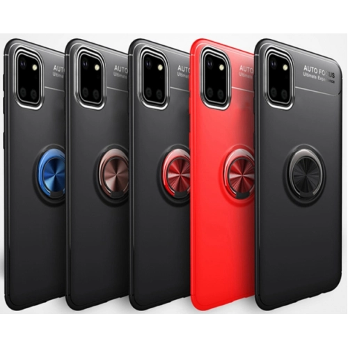 Samsung Galaxy Note 10 Lite Kılıf Renkli Silikon Yüzüklü Standlı Auto Focus Ravel Kapak - Siyah