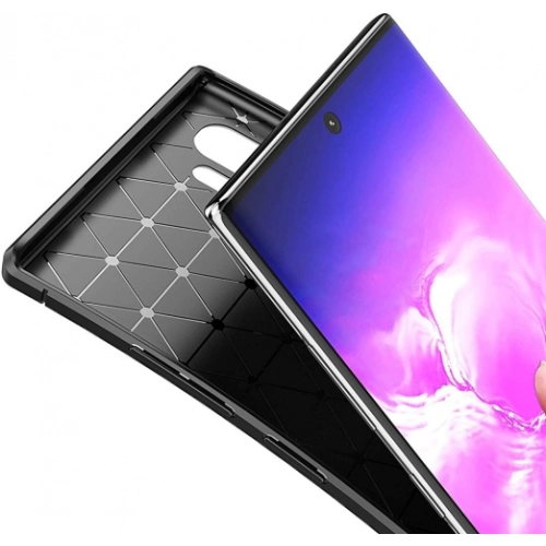 Samsung Galaxy Note 10 Plus Kılıf Silikon Parmak İzi Bırakmayan Karbon Soft Negro Kapak - Lacivert