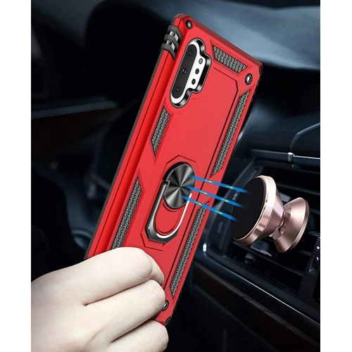 Samsung Galaxy Note 10 Plus Kılıf Silikon Zırhlı Standlı Yüzüklü Mıknatıslı Tank Kapak - Siyah