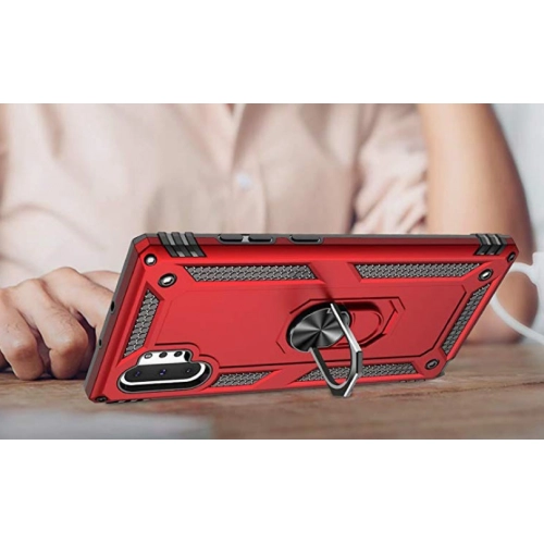 Samsung Galaxy Note 10 Plus Kılıf Silikon Zırhlı Standlı Yüzüklü Mıknatıslı Tank Kapak - Gold