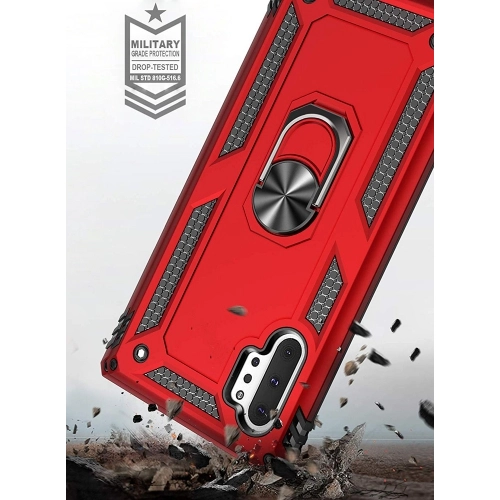 Samsung Galaxy Note 10 Plus Kılıf Silikon Zırhlı Standlı Yüzüklü Mıknatıslı Tank Kapak - Rose Gold