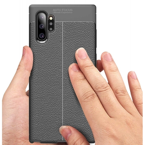 Samsung Galaxy Note 10 Plus Kılıf Deri Görünümlü Lüks Parmak İzi Bırakmaz Niss Silikon Kapak - Lacivert