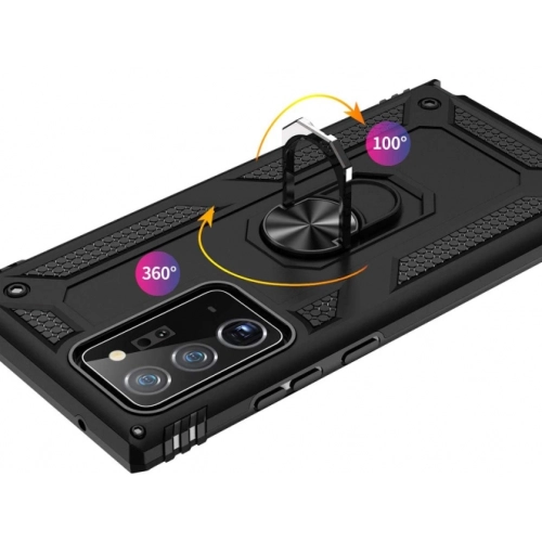 Samsung Galaxy Note 20 Ultra Kılıf Silikon Zırhlı Standlı Yüzüklü Mıknatıslı Tank Kapak - Kırmızı