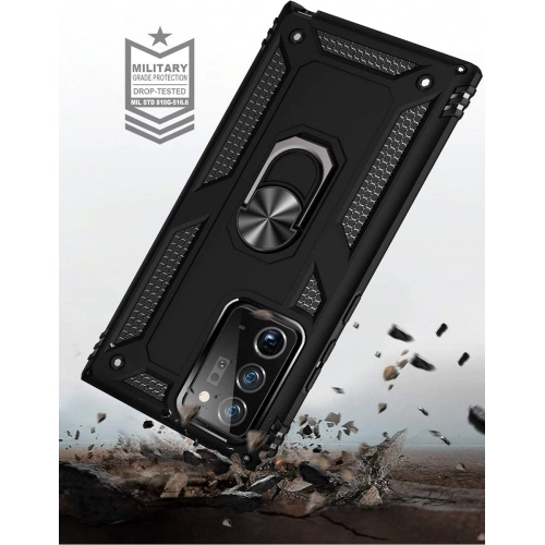 Samsung Galaxy Note 20 Ultra Kılıf Silikon Zırhlı Standlı Yüzüklü Mıknatıslı Tank Kapak - Gümüş