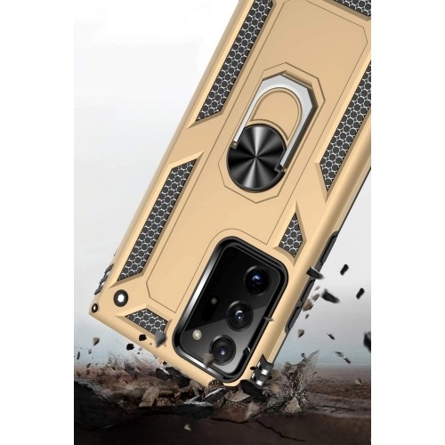 Samsung Galaxy Note 20 Ultra Kılıf Silikon Zırhlı Standlı Yüzüklü Mıknatıslı Tank Kapak - Kırmızı