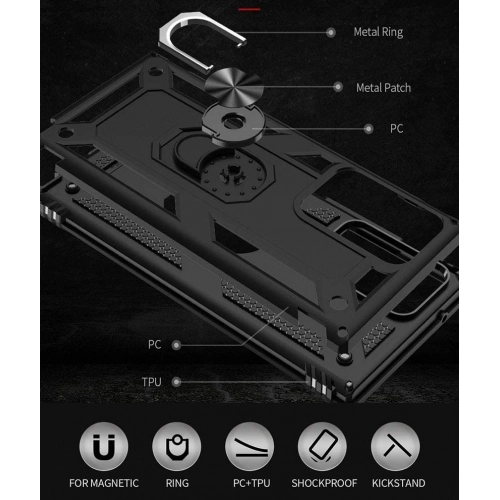 Samsung Galaxy Note 20 Ultra Kılıf Silikon Zırhlı Standlı Yüzüklü Mıknatıslı Tank Kapak - Kırmızı