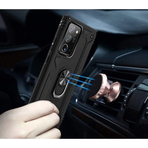 Samsung Galaxy Note 20 Ultra Kılıf Silikon Zırhlı Standlı Yüzüklü Mıknatıslı Tank Kapak - Siyah