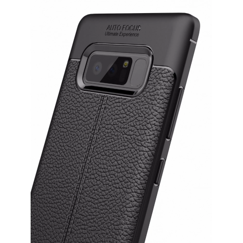 Samsung Galaxy Note 8 Kılıf Deri Görünümlü Lüks Parmak İzi Bırakmaz Niss Silikon Kapak - Siyah