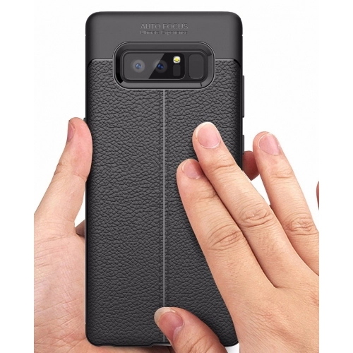 Samsung Galaxy Note 8 Kılıf Deri Görünümlü Lüks Parmak İzi Bırakmaz Niss Silikon Kapak - Siyah