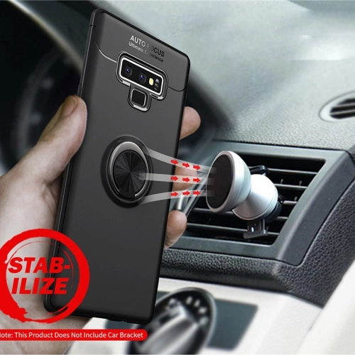 Samsung Galaxy Note 9 Kılıf Renkli Silikon Yüzüklü Standlı Auto Focus Ravel Kapak - Kırmızı - Siyah