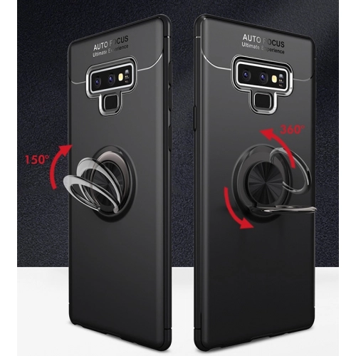 Samsung Galaxy Note 9 Kılıf Renkli Silikon Yüzüklü Standlı Auto Focus Ravel Kapak - Kırmızı - Siyah