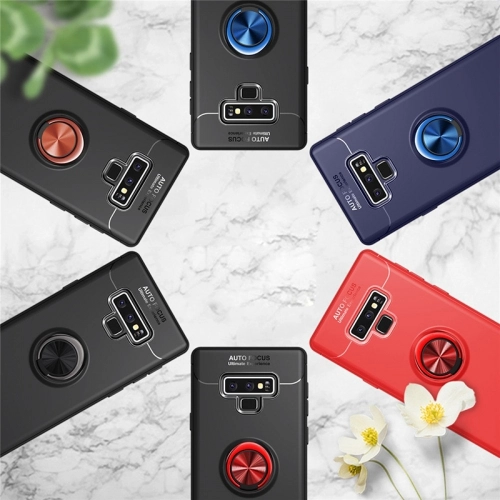 Samsung Galaxy Note 9 Kılıf Renkli Silikon Yüzüklü Standlı Auto Focus Ravel Kapak - Kırmızı - Siyah