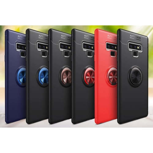 Samsung Galaxy Note 9 Kılıf Renkli Silikon Yüzüklü Standlı Auto Focus Ravel Kapak - Kırmızı - Siyah
