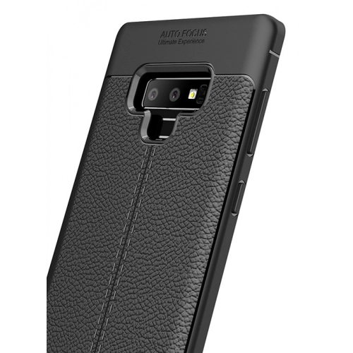 Samsung Galaxy Note 9 Kılıf Deri Görünümlü Lüks Parmak İzi Bırakmaz Niss Silikon Kapak - Siyah