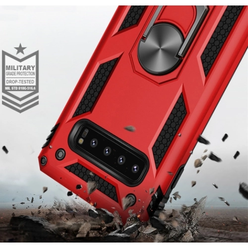 Samsung Galaxy S10 Kılıf Silikon Zırhlı Standlı Yüzüklü Mıknatıslı Tank Kapak - Rose Gold