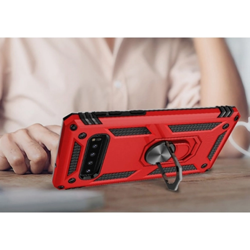 Samsung Galaxy S10 Kılıf Silikon Zırhlı Standlı Yüzüklü Mıknatıslı Tank Kapak - Gold