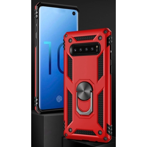 Samsung Galaxy S10 Kılıf Silikon Zırhlı Standlı Yüzüklü Mıknatıslı Tank Kapak - Siyah