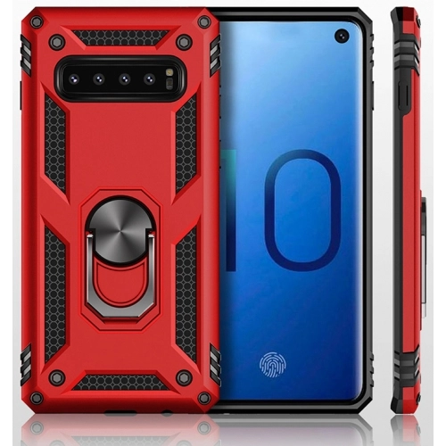 Samsung Galaxy S10 Kılıf Silikon Zırhlı Standlı Yüzüklü Mıknatıslı Tank Kapak - Rose Gold