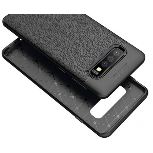 Samsung Galaxy S10 Kılıf Deri Görünümlü Lüks Parmak İzi Bırakmaz Niss Silikon Kapak - Siyah