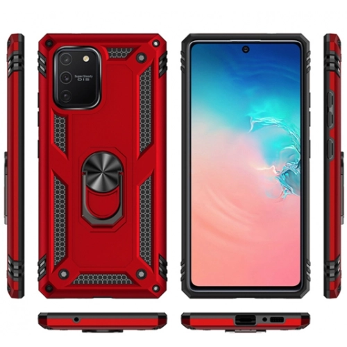 Samsung Galaxy S10 Lite Kılıf Silikon Zırhlı Standlı Yüzüklü Mıknatıslı Tank Kapak - Rose Gold