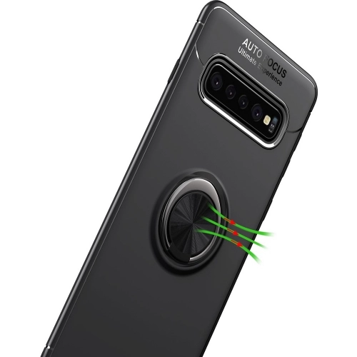 Samsung Galaxy S10 Plus Kılıf Renkli Silikon Yüzüklü Standlı Auto Focus Ravel Kapak - Kırmızı - Siyah