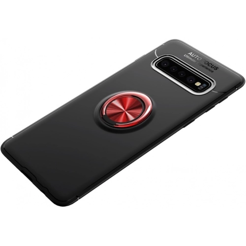 Samsung Galaxy S10 Plus Kılıf Renkli Silikon Yüzüklü Standlı Auto Focus Ravel Kapak - Kırmızı - Siyah