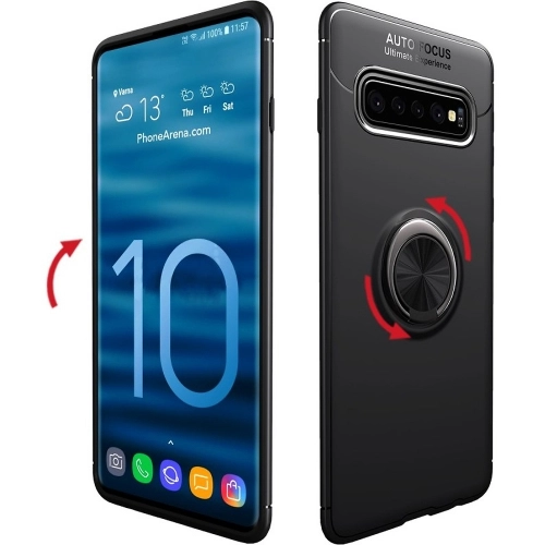Samsung Galaxy S10 Plus Kılıf Renkli Silikon Yüzüklü Standlı Auto Focus Ravel Kapak - Kırmızı