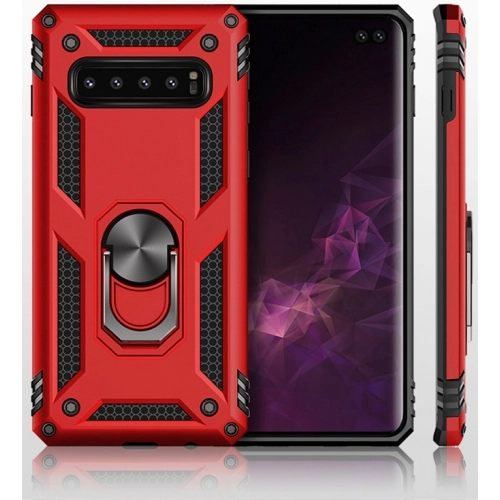 Samsung Galaxy S10 Plus Kılıf Silikon Zırhlı Standlı Yüzüklü Mıknatıslı Tank Kapak - Siyah