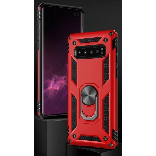 Samsung Galaxy S10 Plus Kılıf Silikon Zırhlı Standlı Yüzüklü Mıknatıslı Tank Kapak - Rose Gold