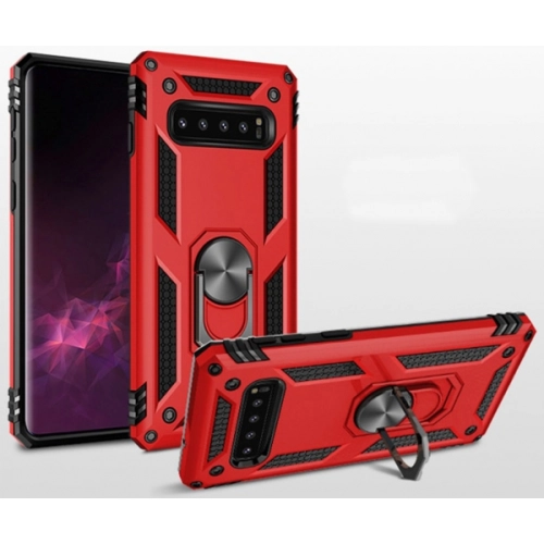 Samsung Galaxy S10 Plus Kılıf Silikon Zırhlı Standlı Yüzüklü Mıknatıslı Tank Kapak - Gri