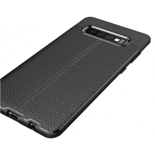 Samsung Galaxy S10 Plus Kılıf Deri Görünümlü Lüks Parmak İzi Bırakmaz Niss Silikon Kapak - Siyah