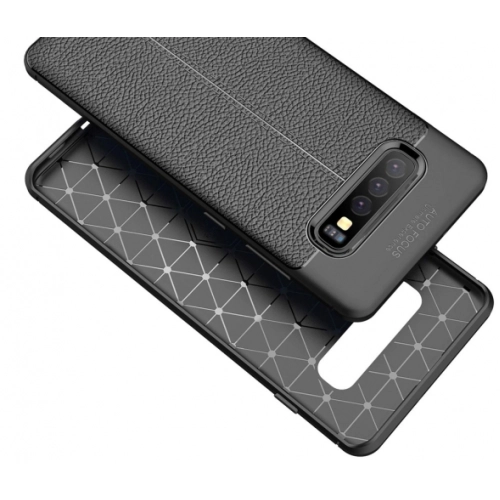 Samsung Galaxy S10 Plus Kılıf Deri Görünümlü Lüks Parmak İzi Bırakmaz Niss Silikon Kapak - Siyah