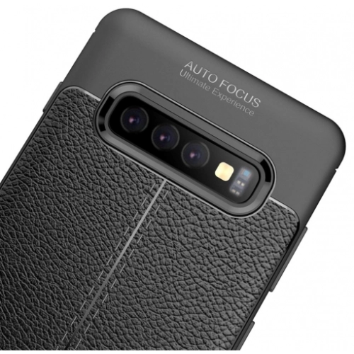 Samsung Galaxy S10 Plus Kılıf Deri Görünümlü Lüks Parmak İzi Bırakmaz Niss Silikon Kapak - Siyah