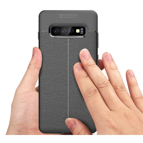 Samsung Galaxy S10 Plus Kılıf Deri Görünümlü Lüks Parmak İzi Bırakmaz Niss Silikon Kapak - Lacivert