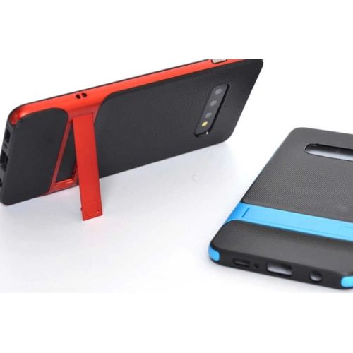 Samsung Galaxy S10 Plus Kılıf Tam Koruma İnce Standlı Esnek Verüs Silikon - Gold