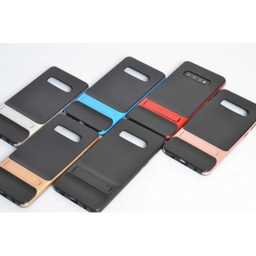 Samsung Galaxy S10 Plus Kılıf Tam Koruma İnce Standlı Esnek Verüs Silikon - Gold