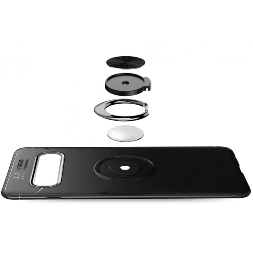 Samsung Galaxy S10e Kılıf Renkli Silikon Yüzüklü Standlı Auto Focus Ravel Kapak - Kırmızı - Siyah